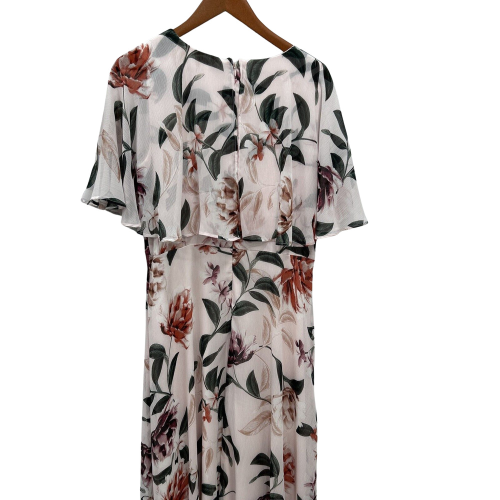 Calvin Klein Womens Size 12 Pink Floral Flutter Sleeve Lined Maxi Dress